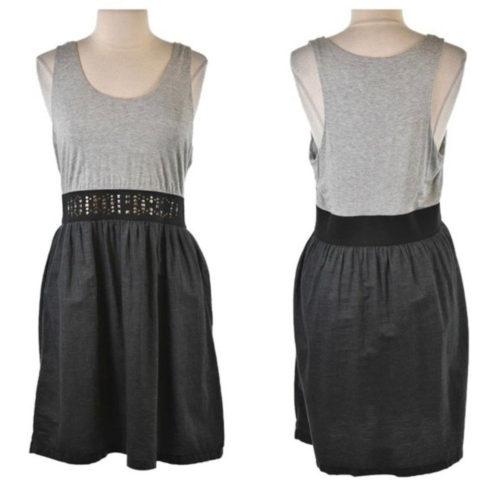 Apt 9 Dress Women’s Small Gray Sleeveless Studded Elastic Waistband Casual
